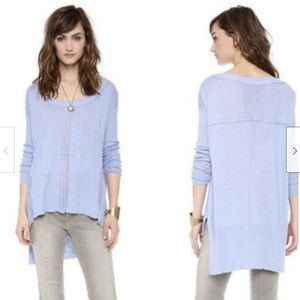 Free People Lace Road Light Blue Linen Blend Hi Low Pullover